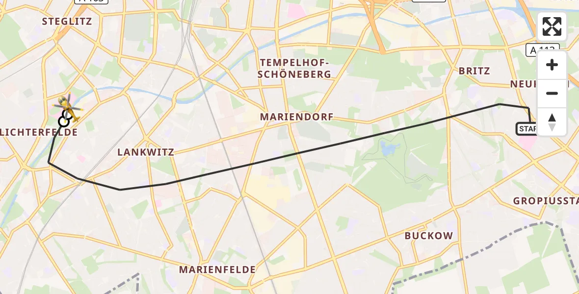 Flugroute Rettungshubschrauber Berlin - Charité Clinic Benjamin Franklin Campus, 22 September 2026, 15:54