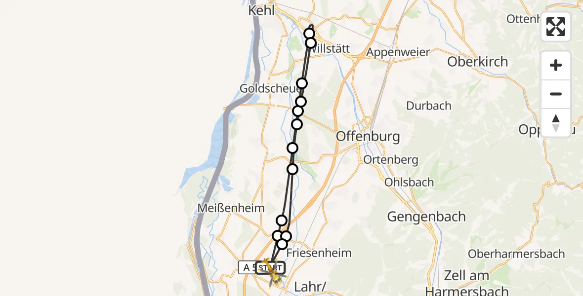 Flugroute Rettungshubschrauber Lahr Flughafen - Lahr Flughafen, 22 September 2026, 15:56