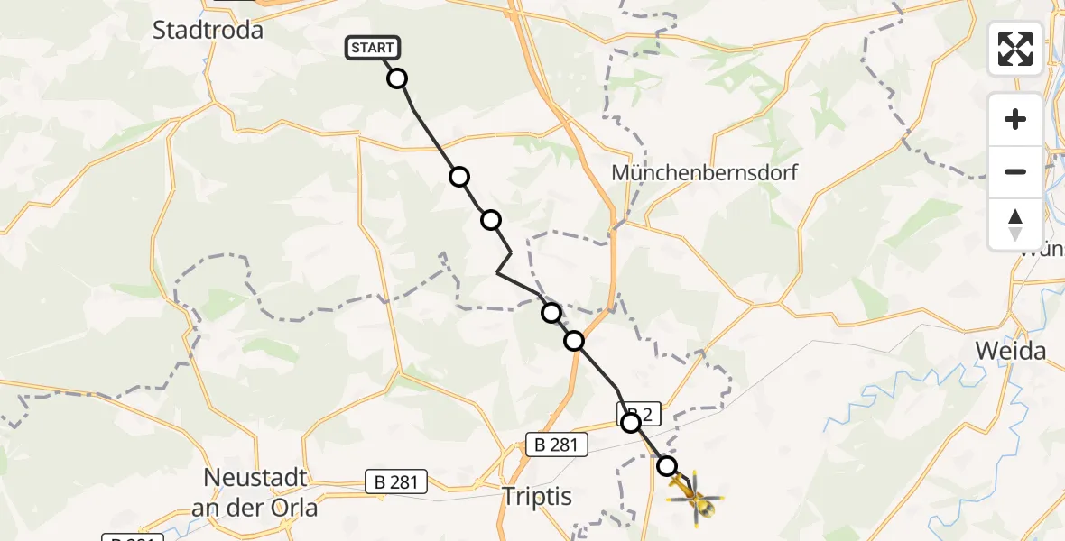 Flugroute Rettungshubschrauber Möckern - Auma-Weidatal, 22 September 2026, 16:03