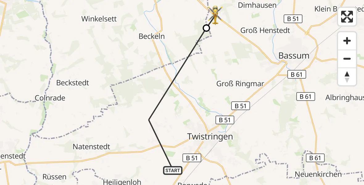 Flugroute Rettungshubschrauber Twistringen - Bassum, 22 September 2026, 16:06