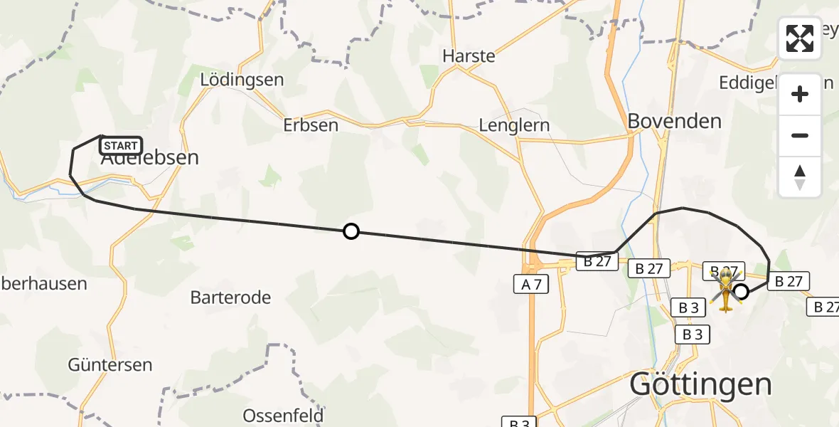 Flugroute Rettungshubschrauber Adelebsen - Göttingen University Clinic Hubschrauberlandeplatz, 22 September 2026, 16:06