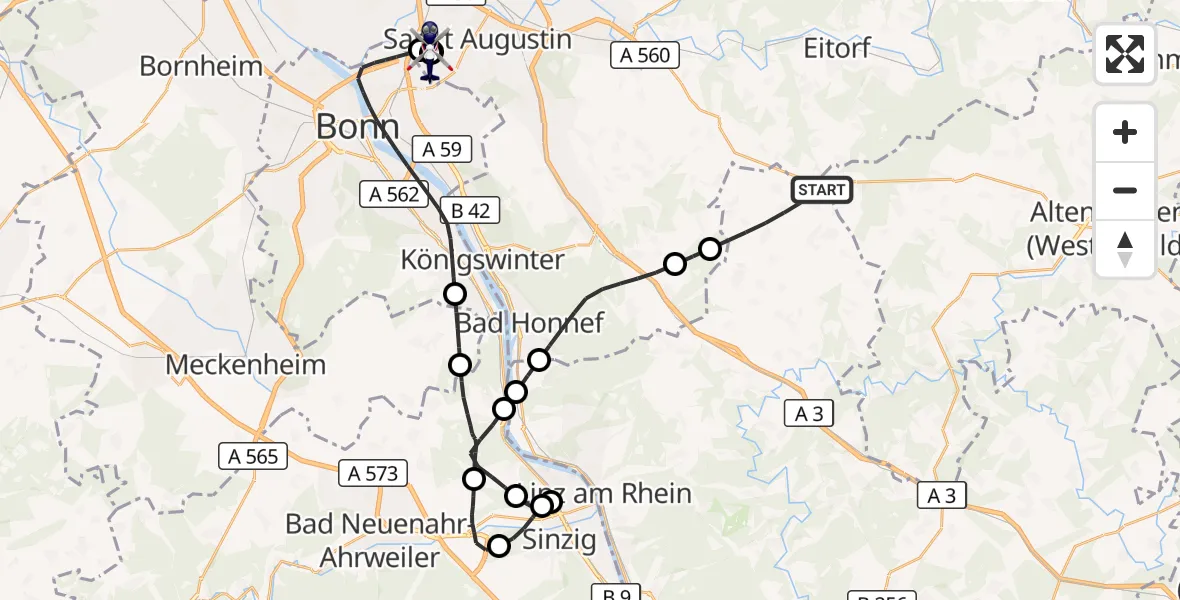 Flugroute Polizeihubschrauber Buchholz (Westerwald) - Sankt Augustin, 22 September 2026, 16:09