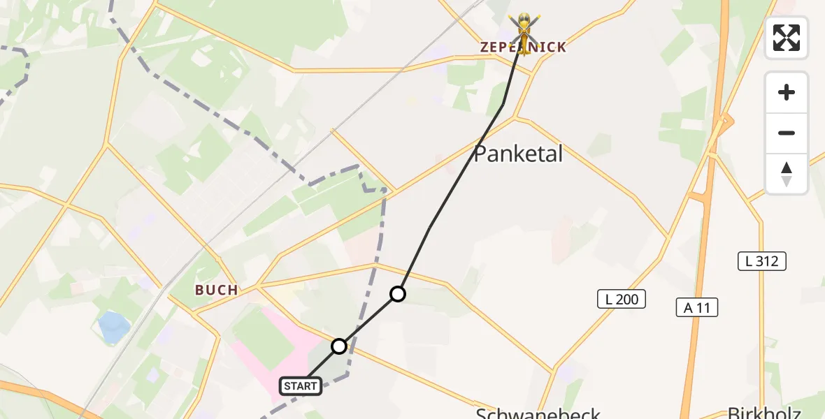 Flugroute Rettungshubschrauber Helios Clinic Berlin-Buch - Panketal, 22 September 2026, 16:14