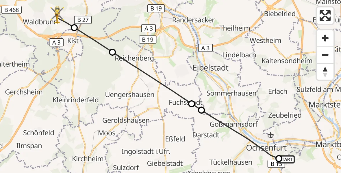 Flugroute Rettungshubschrauber Ochsenfurt Hospital - Eisingen, 22 September 2026, 16:14