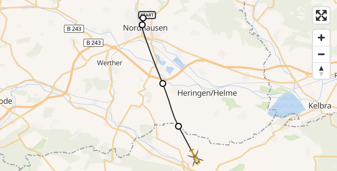 Flugroute Rettungshubschrauber Südharz Hospital Nordhausen - Sondershausen, 22 September 2026, 16:17