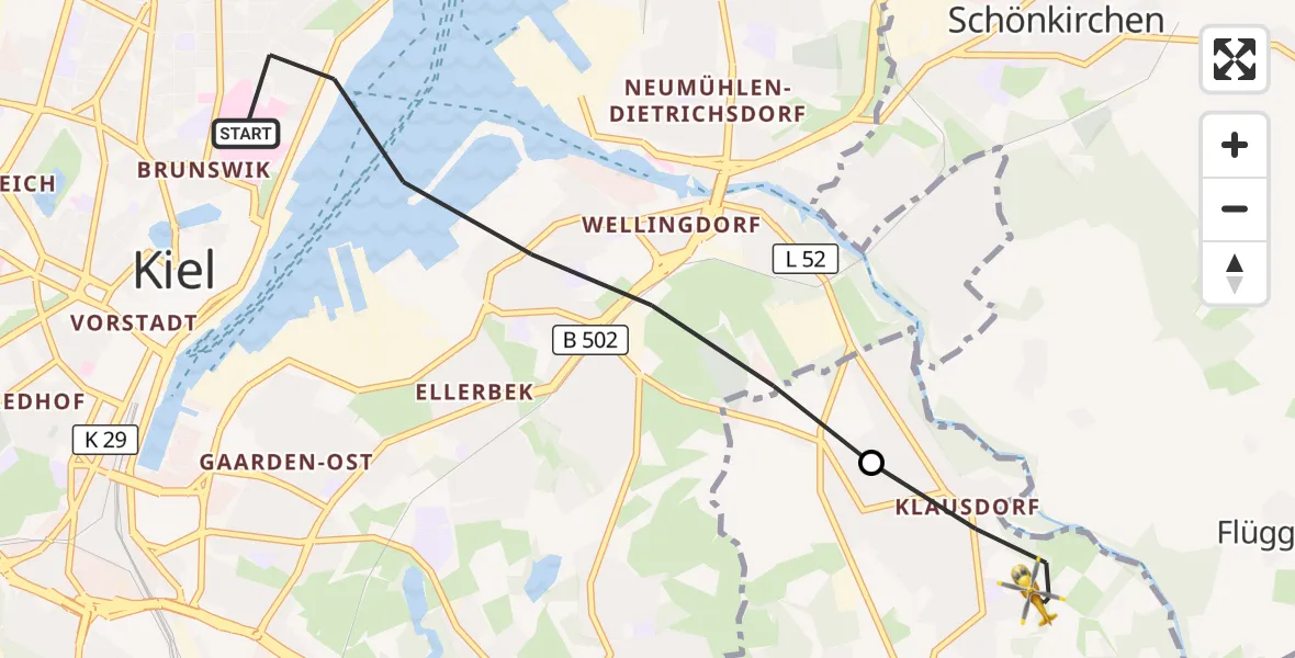 Flugroute Ambulanzhubschrauber Kiel - Schwentinental, 22 September 2026, 16:26