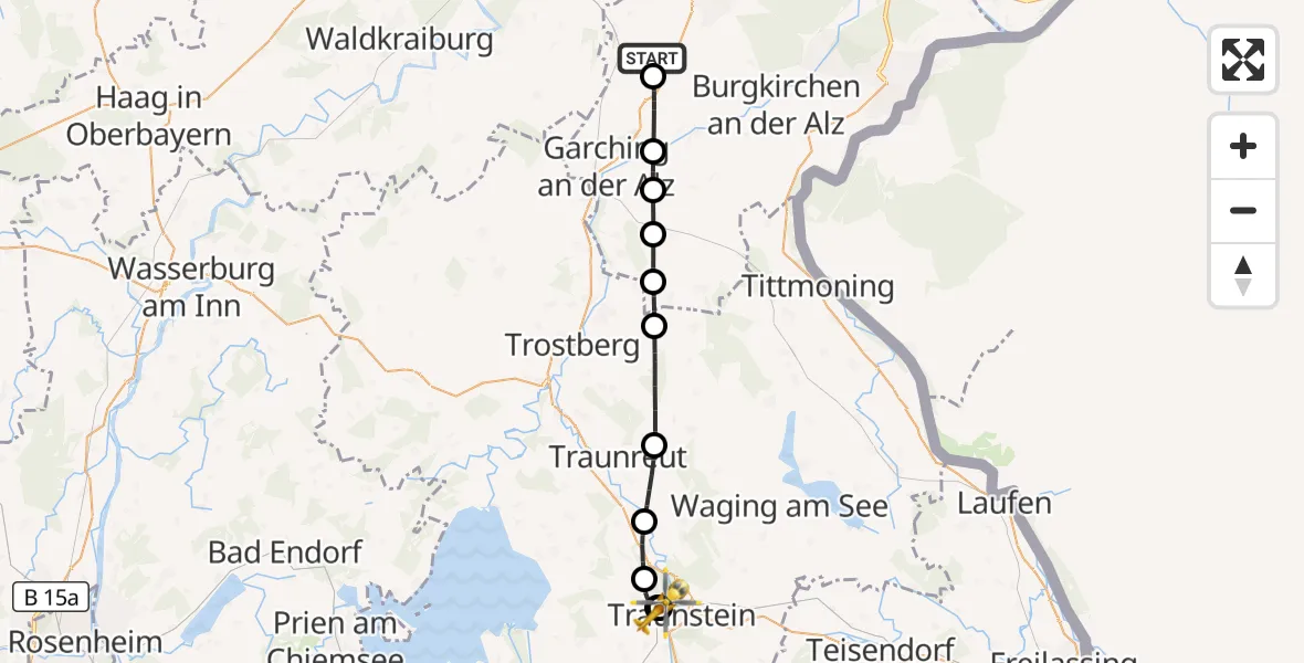 Flugroute Rettungshubschrauber Tüßling - Traunstein Hospital, 22 September 2026, 16:38