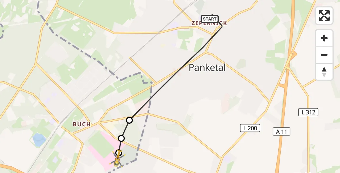 Flugroute Rettungshubschrauber Panketal - Helios Clinic Berlin-Buch, 22 September 2026, 16:41