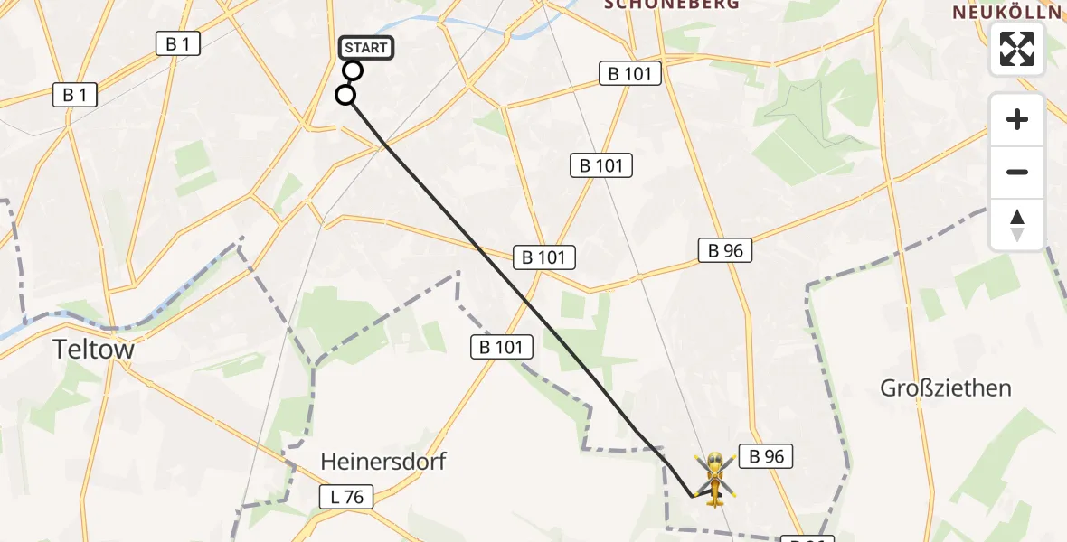 Flugroute Rettungshubschrauber Charité Clinic Benjamin Franklin Campus - Berlin, 22 September 2026, 16:45
