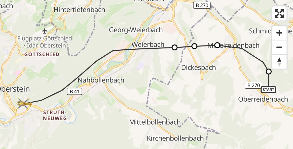 Flugroute Rettungshubschrauber Oberreidenbach - Idar-Oberstein, 22 September 2026, 16:47