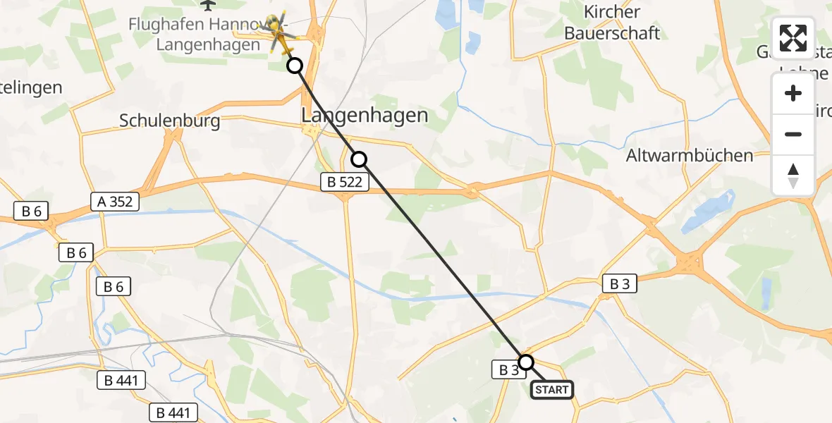 Flugroute Rettungshubschrauber Hannover Luftrettung Hubschrauberlandeplatz (Christoph 4) - Flughafen Hannover, 22 September 2026, 16:47