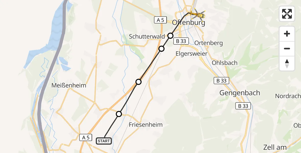 Flugroute Rettungshubschrauber Lahr Flughafen - Offenburg, 22 September 2026, 16:53