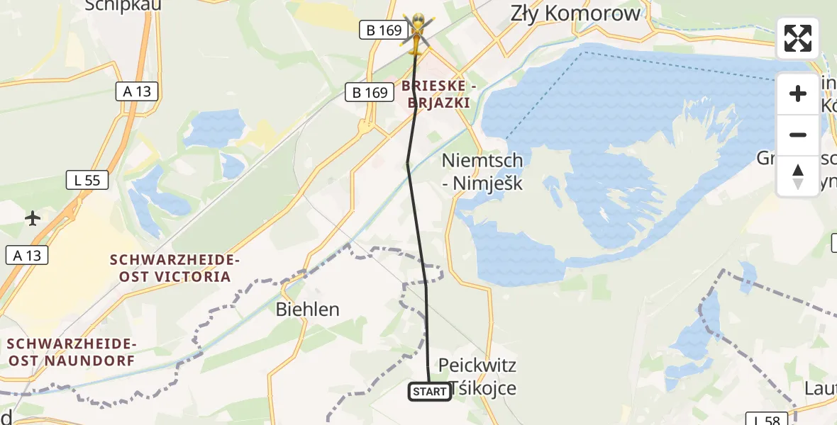 Flugroute Rettungshubschrauber Senftenberg - Schipkau, 22 September 2026, 16:55