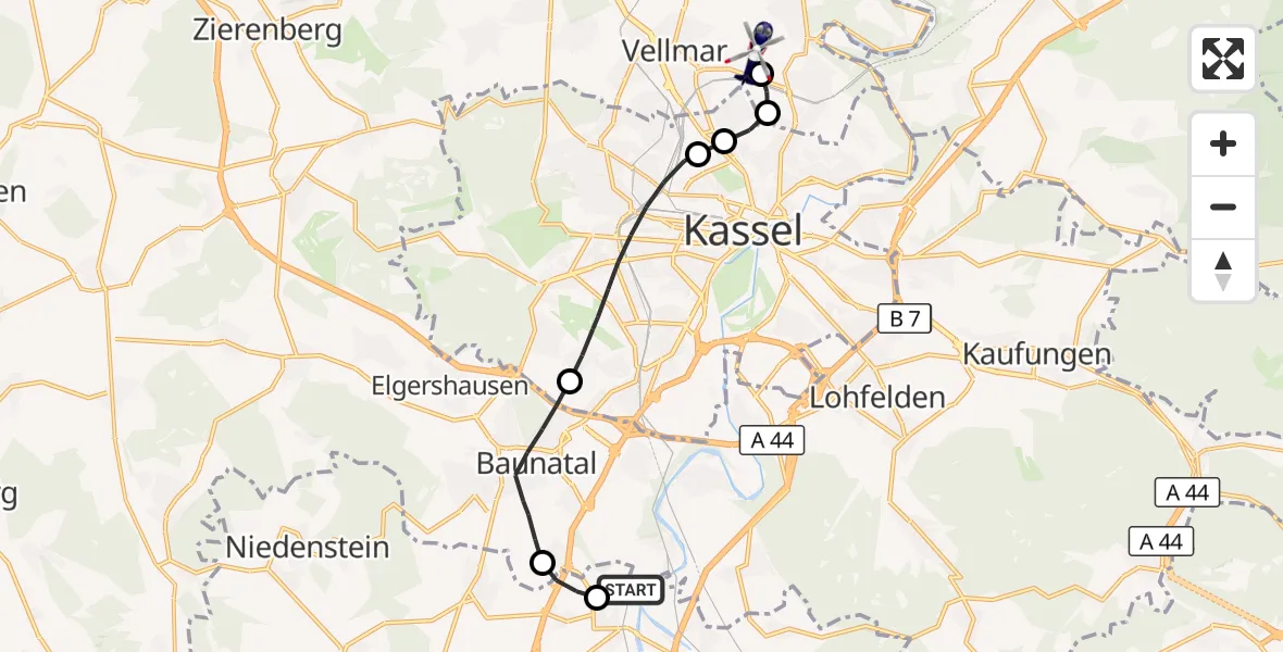 Flugroute Polizeihubschrauber Edermünde-Grifte Flugplatz - Fuldatal Bundespolizei Hubschrauberlandeplatz, 22 September 2026, 16:57