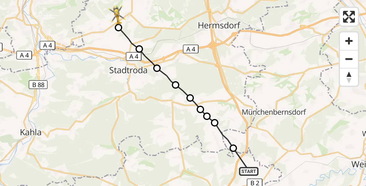 Flugroute Rettungshubschrauber Geroda - Schlöben, 22 September 2026, 16:58