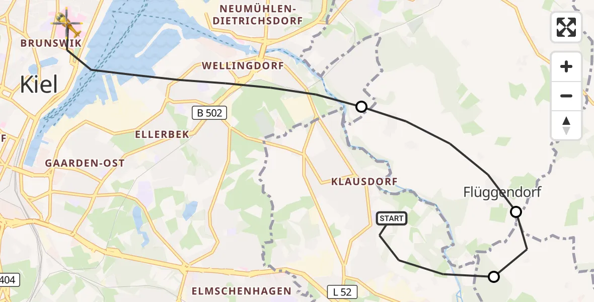 Flugroute Ambulanzhubschrauber Schwentinental - Kiel, 22 September 2026, 17:07