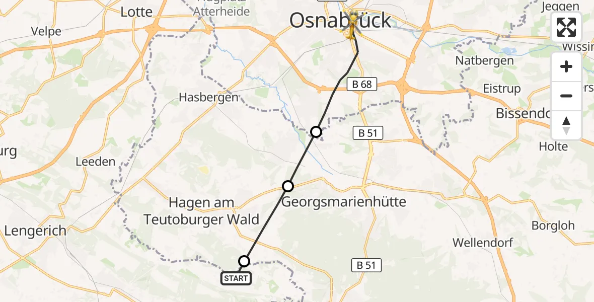 Flugroute Ambulanzhubschrauber Lienen - Osnabrück, 22 September 2026, 17:07