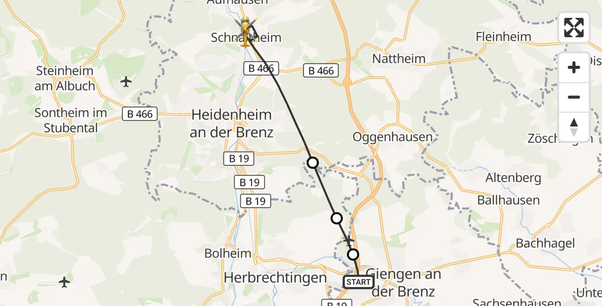 Flugroute Rettungshubschrauber Giengen an der Brenz - Heidenheim an der Brenz, 22 September 2026, 17:09