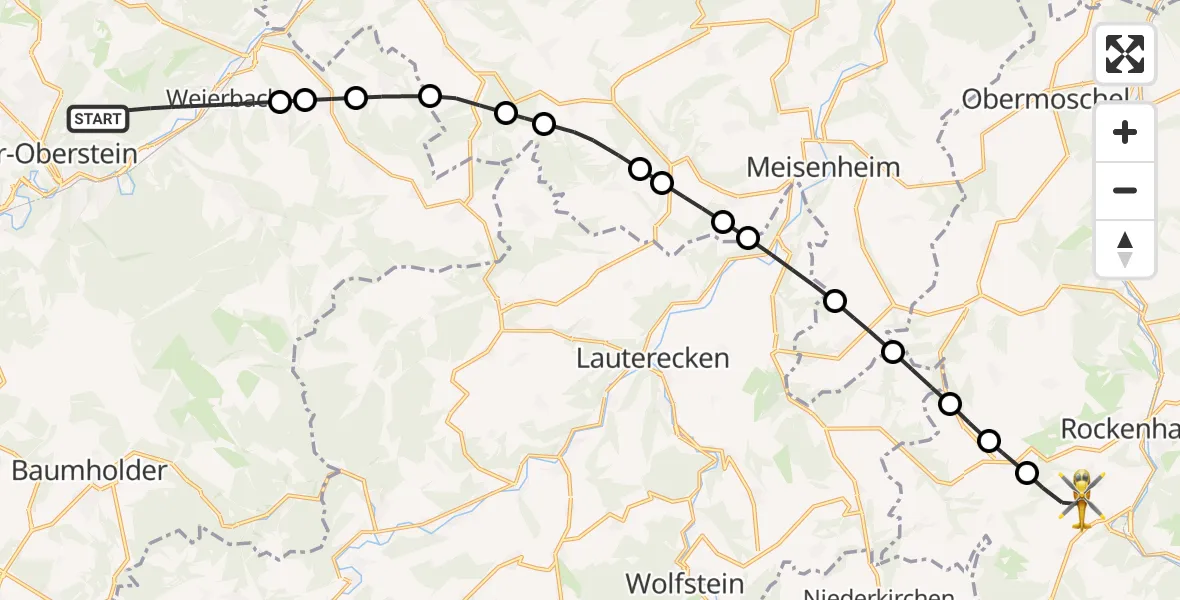 Flugroute Rettungshubschrauber Idar-Oberstein - Rockenhausen, 22 September 2026, 17:14