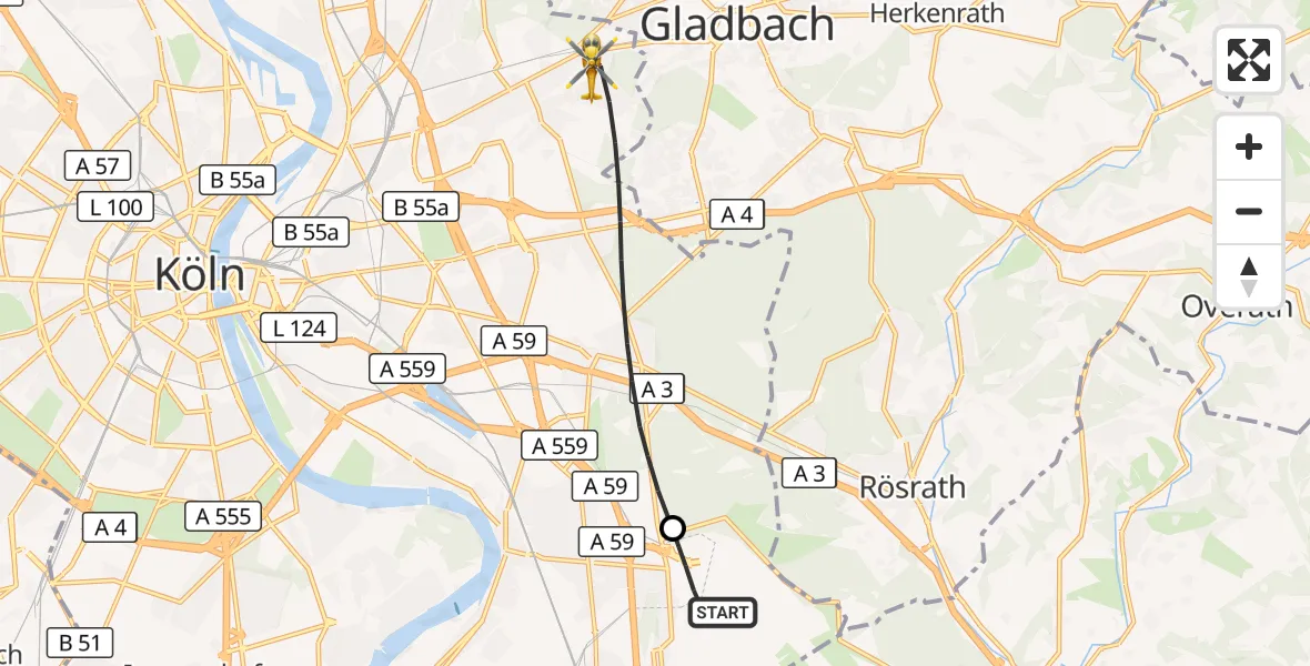Flugroute Rettungshubschrauber Köln Bonn Flughafen - Köln, 22 September 2026, 17:14