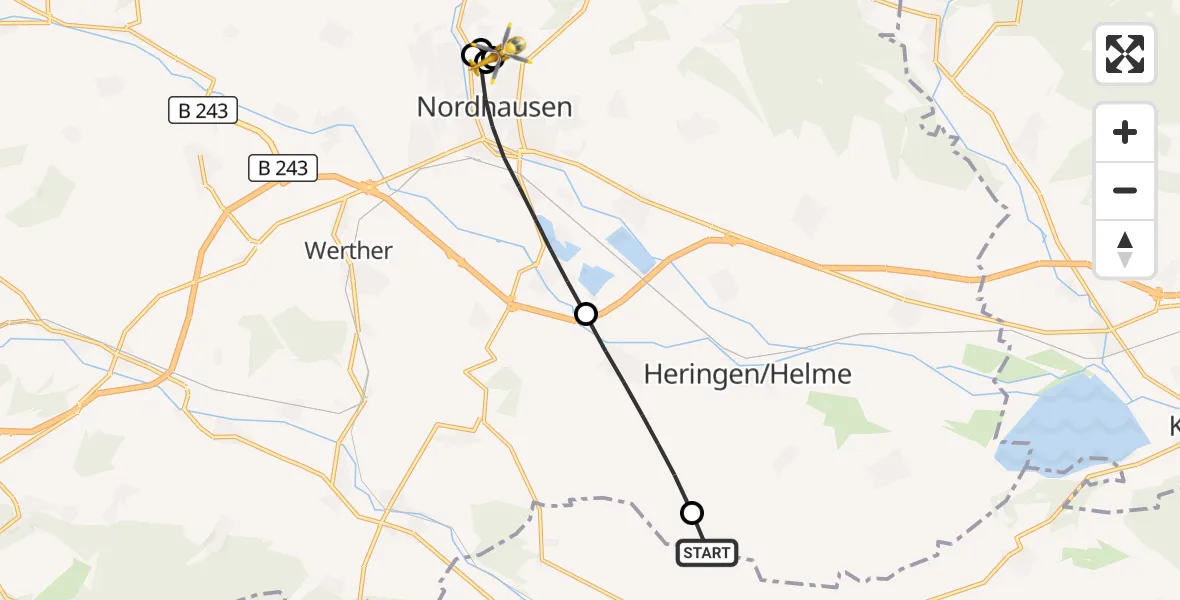 Flugroute Rettungshubschrauber Sondershausen - Südharz Hospital Nordhausen, 22 September 2026, 17:20