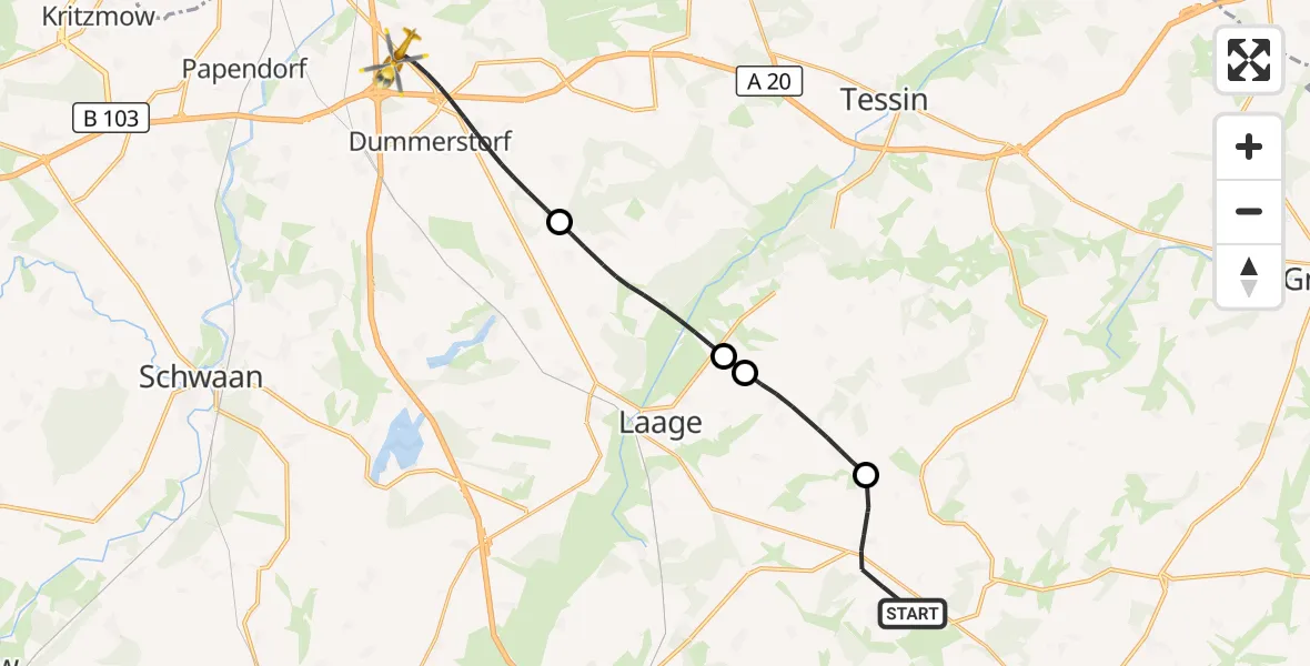 Flugroute Ambulanzhubschrauber Prebberede - Dummerstorf, 22 September 2026, 17:22