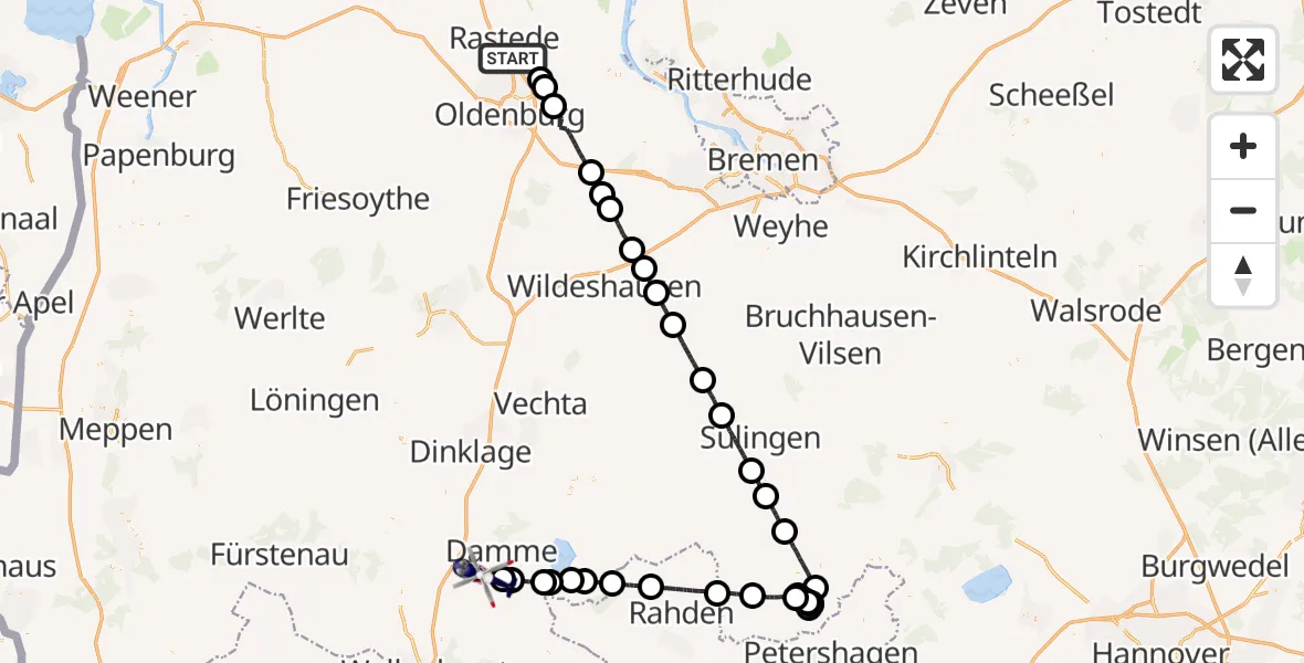 Flugroute Polizeihubschrauber Rastede - Neuenkirchen-Vörden, 22 September 2026, 17:25