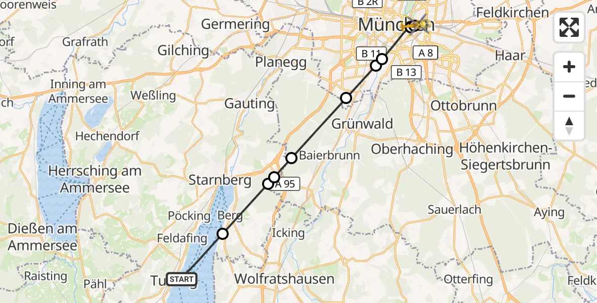 Flugroute Rettungshubschrauber Starnberger See - Rechts der Isar University Hospital, 22 September 2026, 17:29