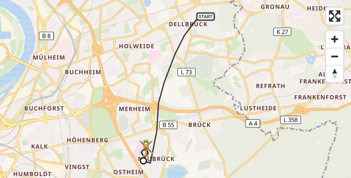 Flugroute Rettungshubschrauber Köln - Merheim Hospital, 22 September 2026, 17:39