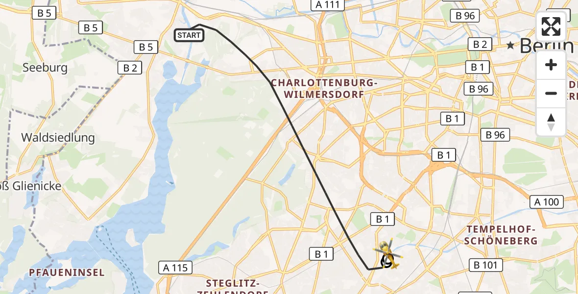 Flugroute Rettungshubschrauber Berlin - Charité Clinic Benjamin Franklin Campus, 22 September 2026, 17:40