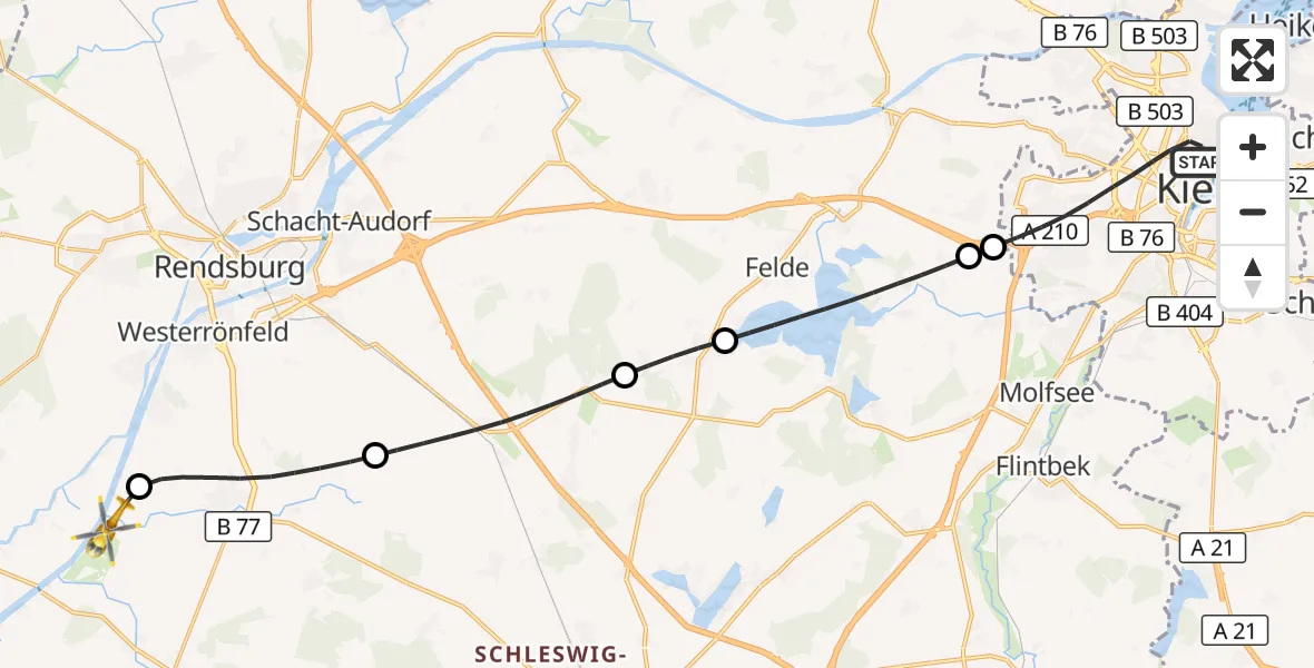 Flugroute Ambulanzhubschrauber Kiel - Hörsten, 22 September 2026, 17:44