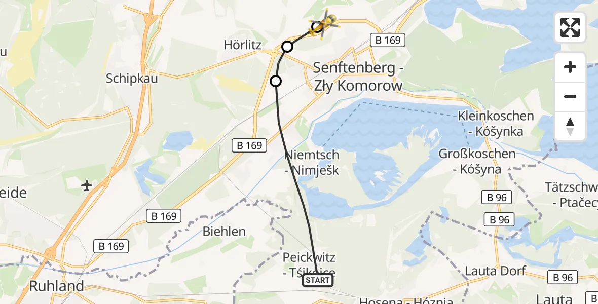 Flugroute Rettungshubschrauber Senftenberg - ADAC Luftrettungsstation Senftenberg Hubschrauberlandeplatz, 22 September 2026, 17:56