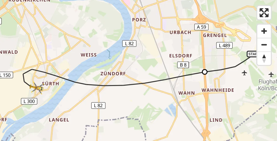 Flugroute Ambulanzhubschrauber Köln Bonn Flughafen - Köln, 22 September 2026, 18:01