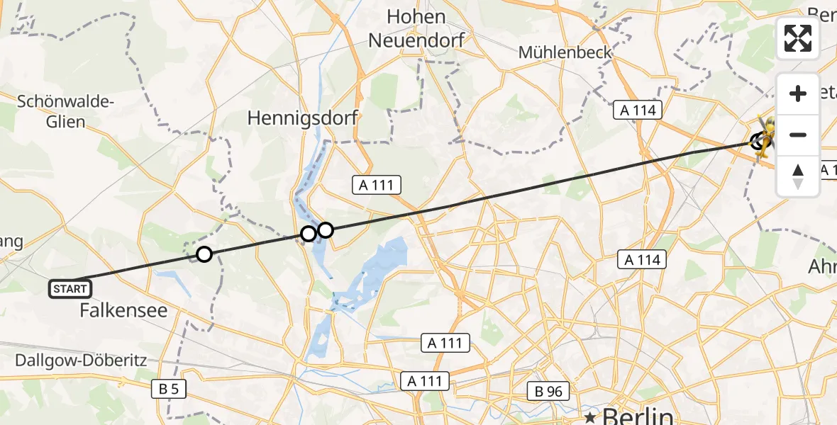 Flugroute Rettungshubschrauber Falkensee - Helios Clinic Berlin-Buch, 22 September 2026, 18:26