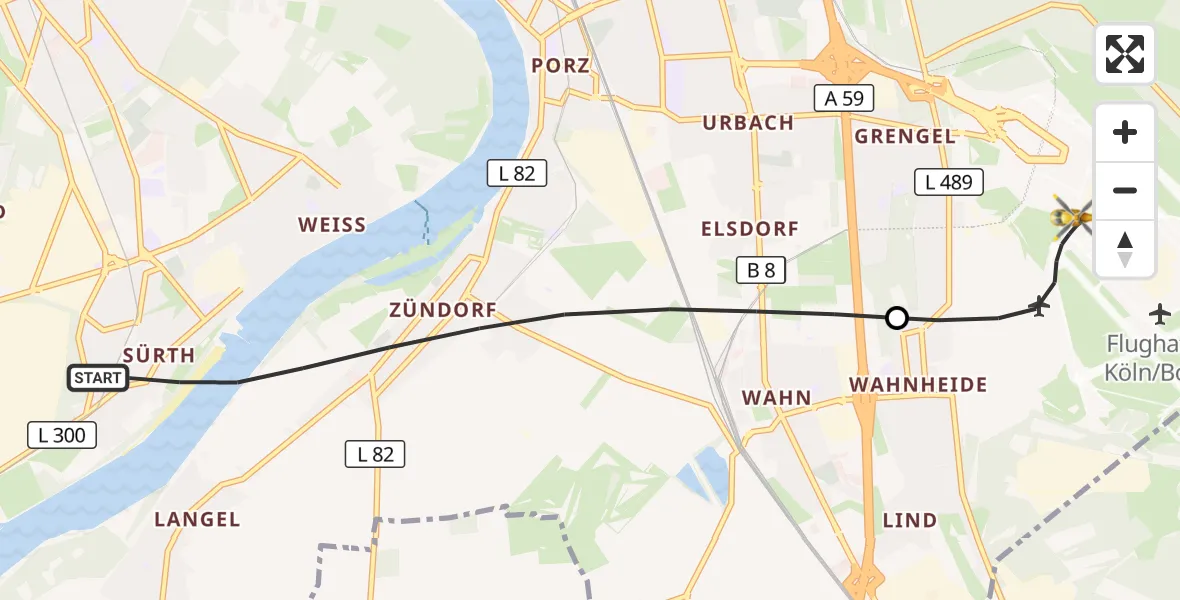 Flugroute Ambulanzhubschrauber Köln - Köln Bonn Flughafen, 22 September 2026, 18:49
