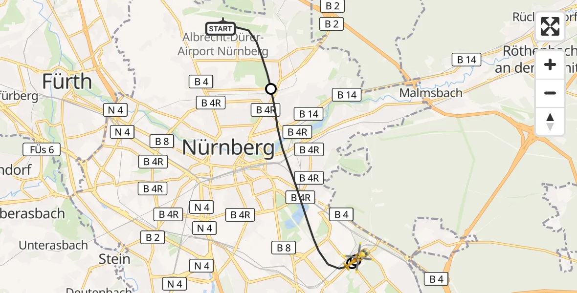 Flugroute Rettungshubschrauber Flughafen Nuremberg - Nürnberg South Hospital, 22 September 2026, 18:52