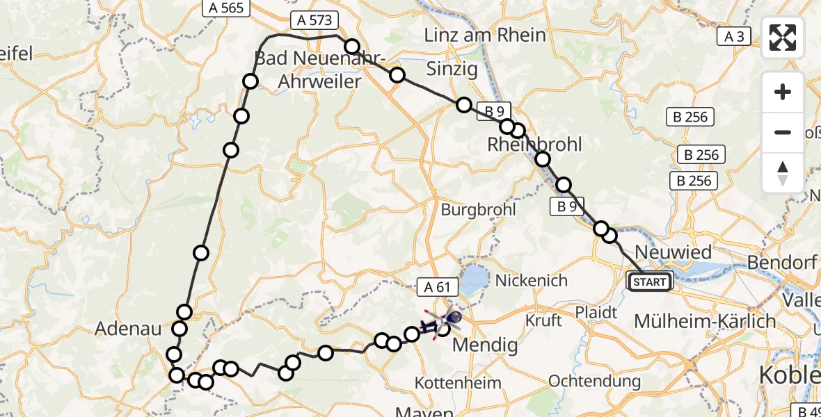 Flugroute Polizeihubschrauber Andernach - Bell, 22 September 2026, 18:53