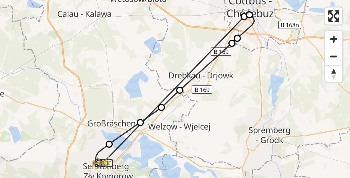 Flugroute Ambulanzhubschrauber ADAC Luftrettungsstation Senftenberg Hubschrauberlandeplatz - ADAC Luftrettungsstation Senftenberg Hubschrauberlandeplatz, 22 September 2026, 18:55