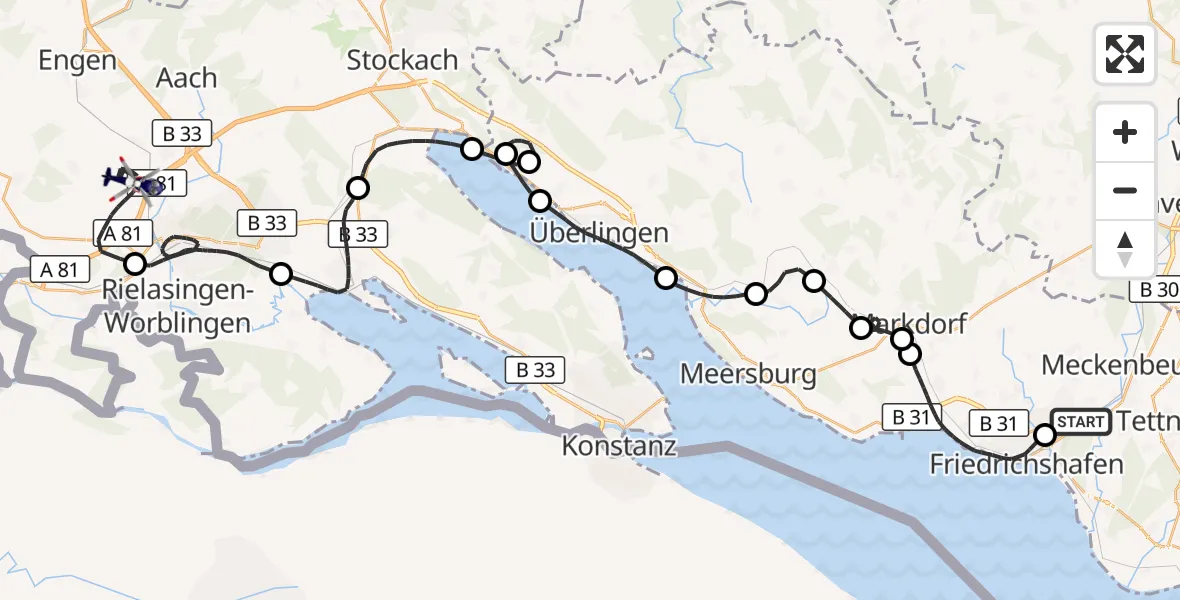 Flugroute Polizeihubschrauber Friedrichshafen Flughafen - Hilzingen, 22 September 2026, 19:42