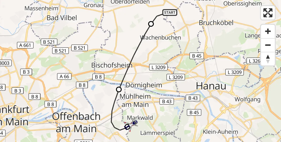 Flugroute Polizeihubschrauber Schöneck - Mühlheim am Main, 22 September 2026, 20:21