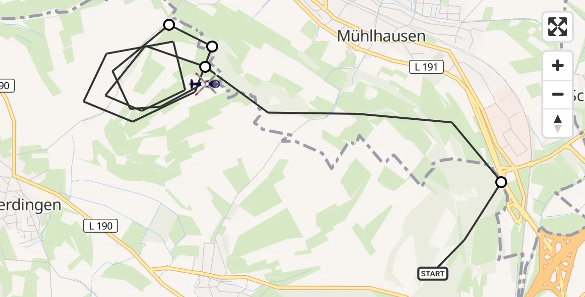 Flugroute Polizeihubschrauber Hilzingen - Hilzingen, 22 September 2026, 20:30