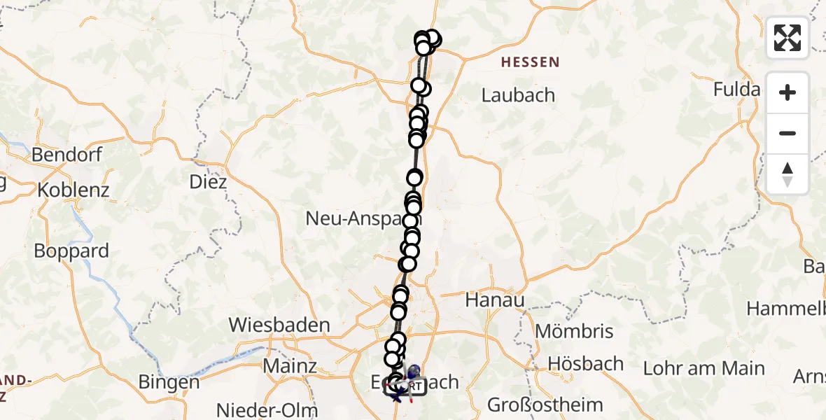 Flugroute Polizeihubschrauber Flughafen Frankfurt-Egelsbach - Flughafen Frankfurt-Egelsbach, 23 September 2026, 00:43