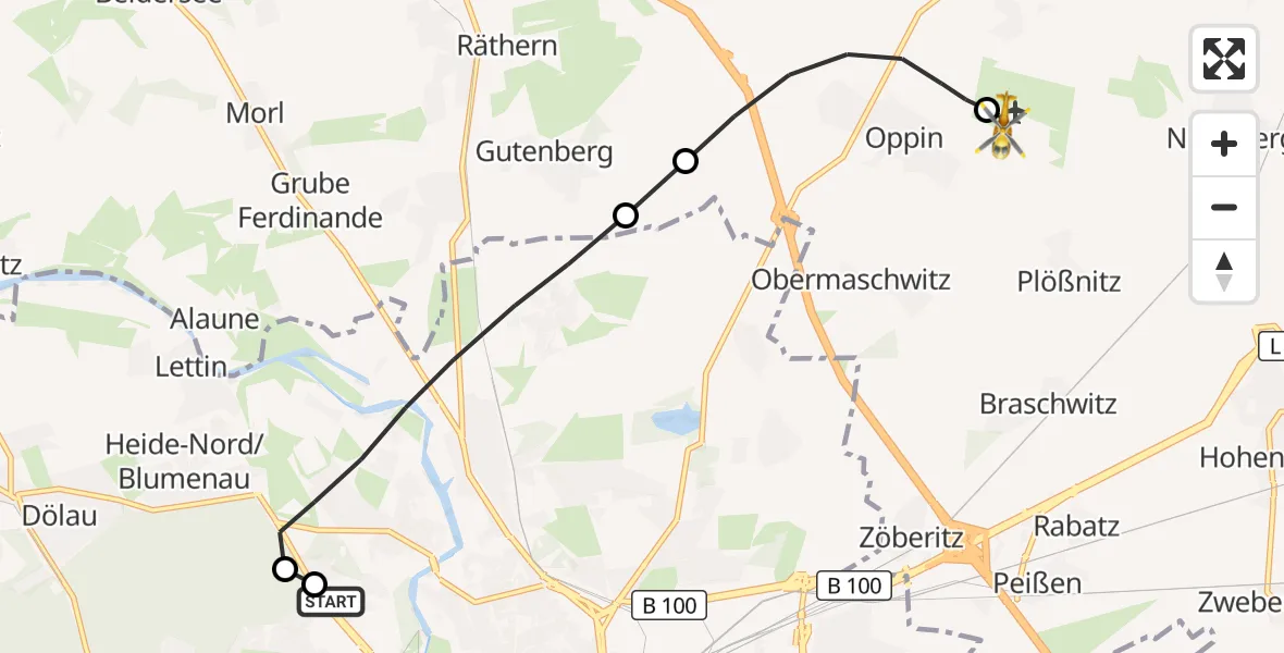 Flugroute Rettungshubschrauber Halle (Saale) University Hospital - Halle-Oppin Flugplatz, 23 September 2026, 04:02