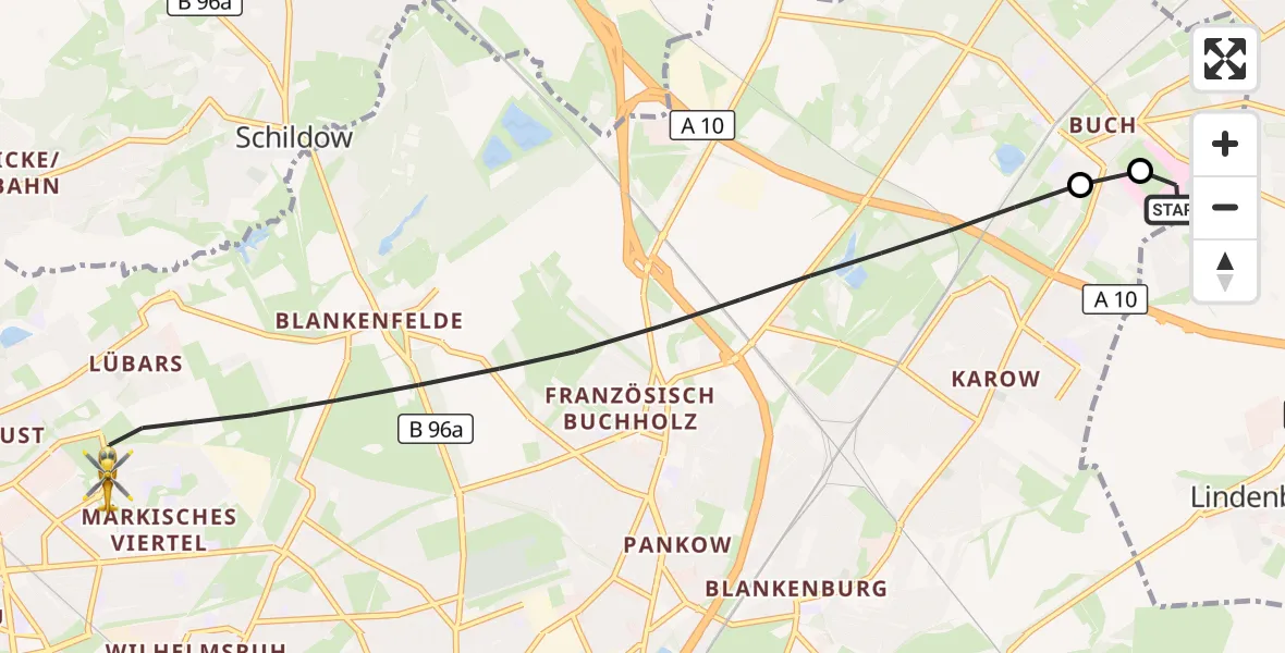 Flugroute Rettungshubschrauber Helios Clinic Berlin-Buch - Berlin, 23 September 2026, 04:11