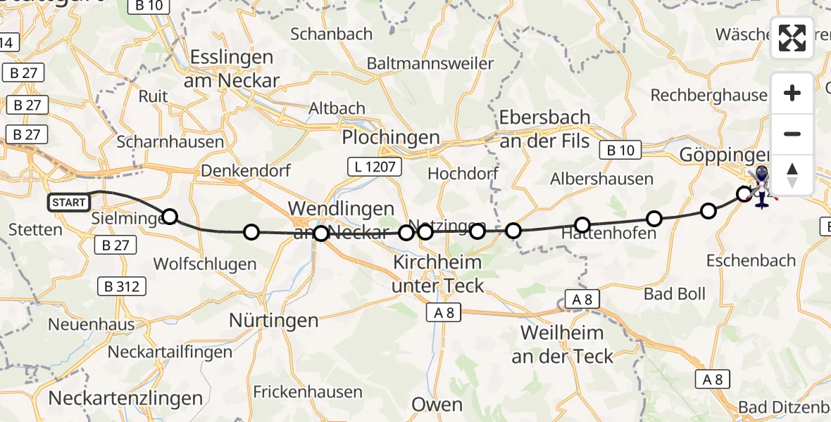 Flugroute Polizeihubschrauber Flughafen Stuttgart - Göppingen, 23 September 2026, 04:58