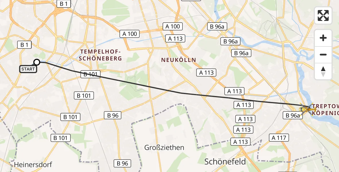 Flugroute Rettungshubschrauber Charité Clinic Benjamin Franklin Campus - Berlin, 23 September 2026, 05:10