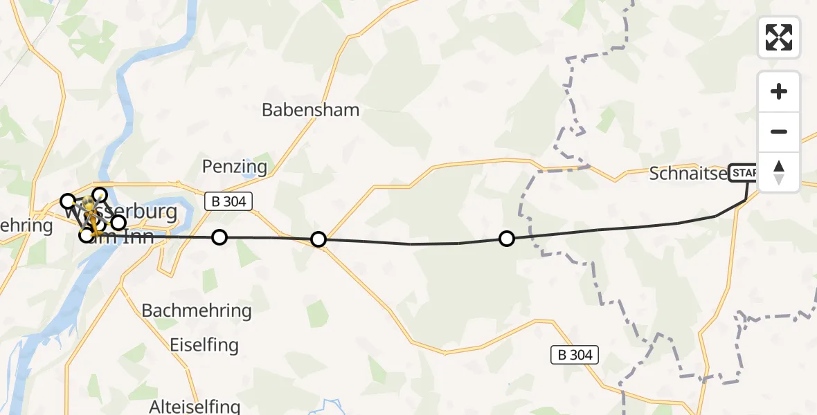 Flugroute Rettungshubschrauber Schnaitsee - Wasserburg District Hospital, 23 September 2026, 05:33
