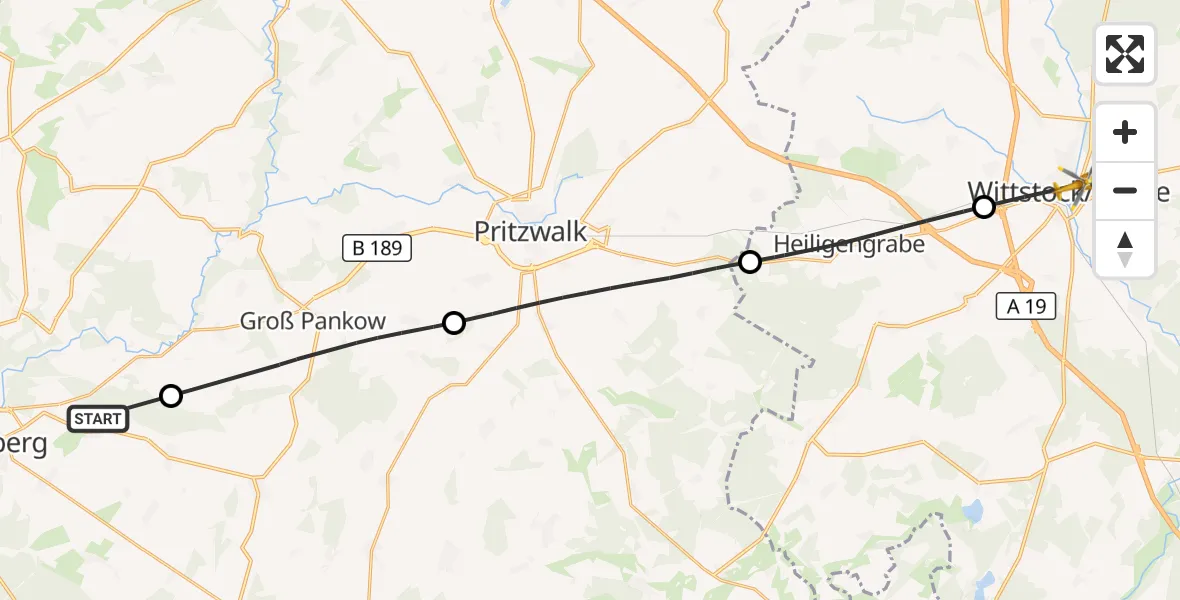 Flugroute Rettungshubschrauber Perleberg - Wittstock/Dosse, 23 September 2026, 05:46