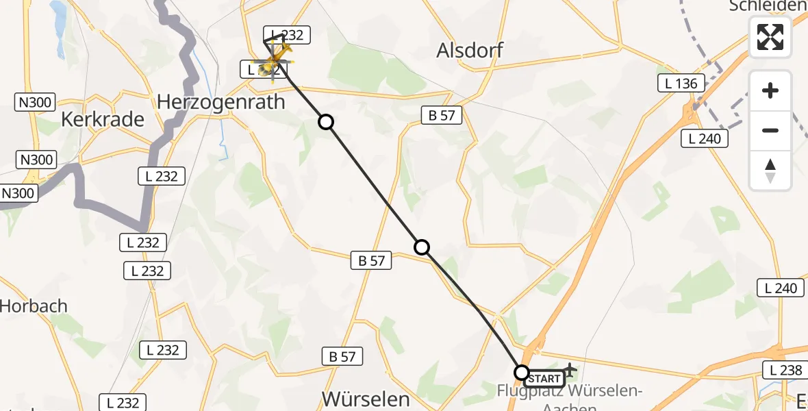 Flugroute Rettungshubschrauber Aachen-Merzbrück Flughafen - Herzogenrath, 23 September 2026, 05:47