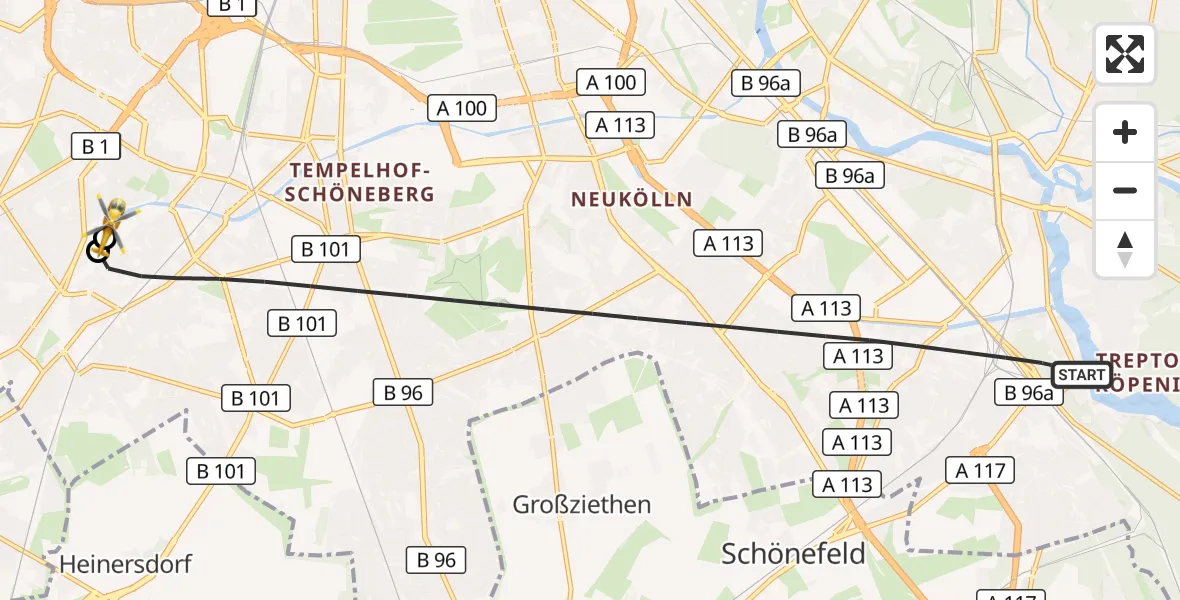 Flugroute Rettungshubschrauber Berlin - Charité Clinic Benjamin Franklin Campus, 23 September 2026, 05:52